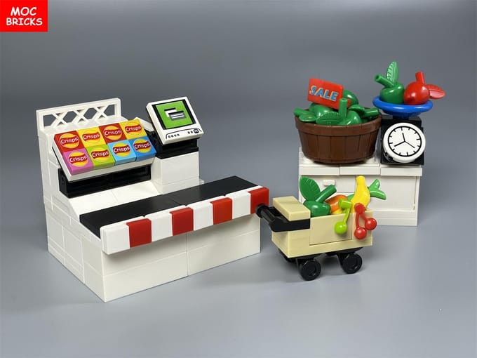 MOC Stenen Voedsel Fruit Display Plank Gereedschap Stad Keuken Accessoires Educatief Bouwstenen Kinder Speelgoed