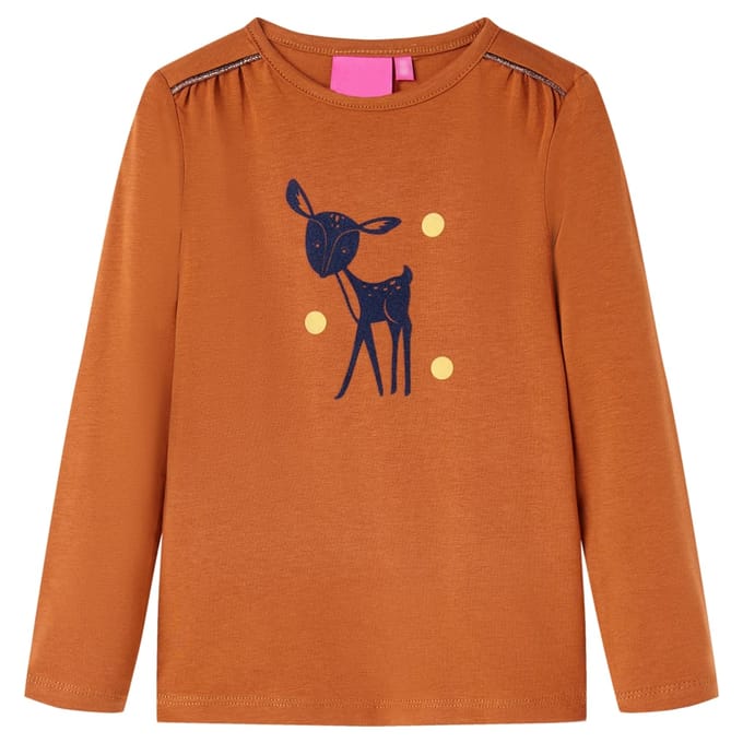 vidaXL - Kindershirt - met - lange - mouwen - 140 - cognackleurig