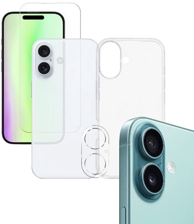 Back cover Silicone hoesje transparant met Screenprotector Glas 3x en Camera lens protector 3x Geschikt voor: iPhone 17
