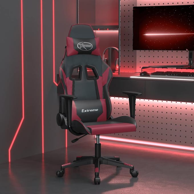 vidaXL - Massage - gamestoel - kunstleer - zwart - en - wijnrood