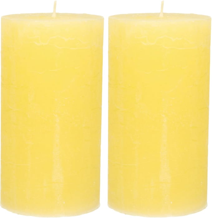 Atmosphera Stompkaars - 2x - geel - 7 x 13 cm - rustiek model - cilinderkaars - kaars