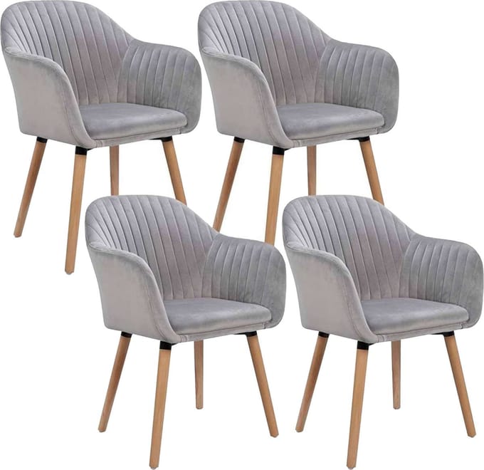 Eetkamerstoelen - Lichtgrijs - Deluxe - Set van 4 - Keukenstoelen - Fluweel