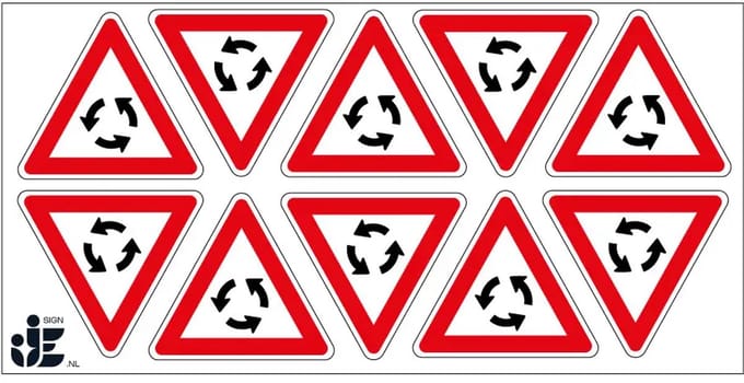 Pas op rotonde sticker - J9 | 5 cm - 10 stuks per vel