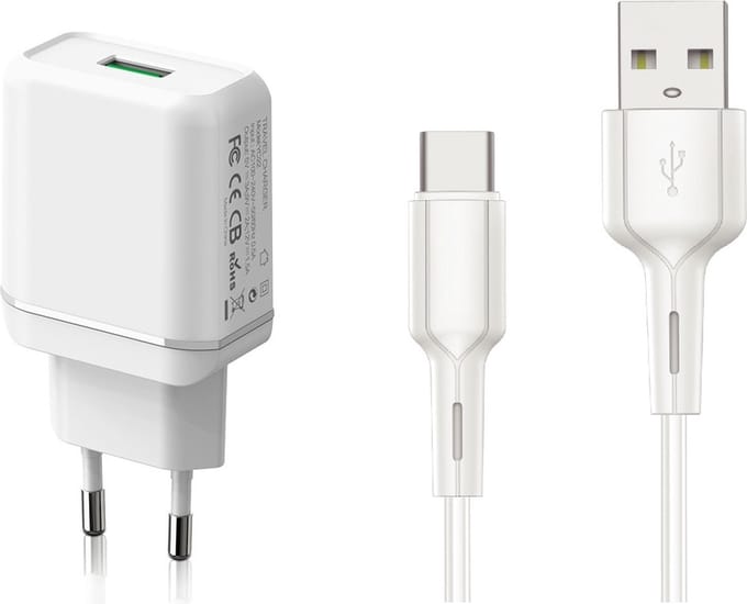 18w usb Stekker met Versterkte usb C naar usb Kabel - Quick Charge 3.0 - Snellader