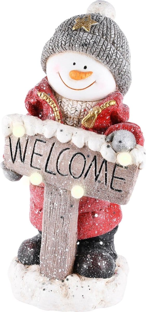 Dekoratief | Winterjongen 'Welcome', magnesium, LED, 23x21x46cm | A225850