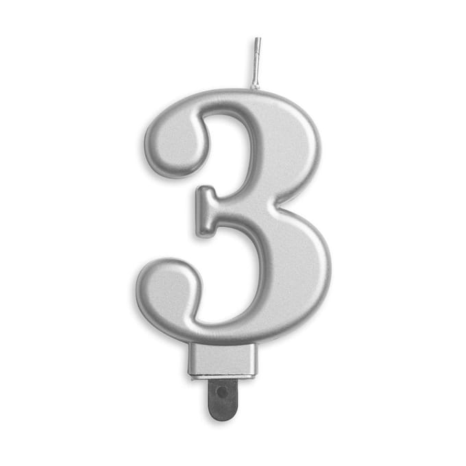 Wefiesta Verjaardagskaars Cijfer 3 Wax 7,8 Cm Zilver