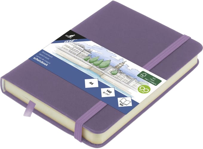 Kangaro schetsboek - A6 - heather purple - met elastiek en lint