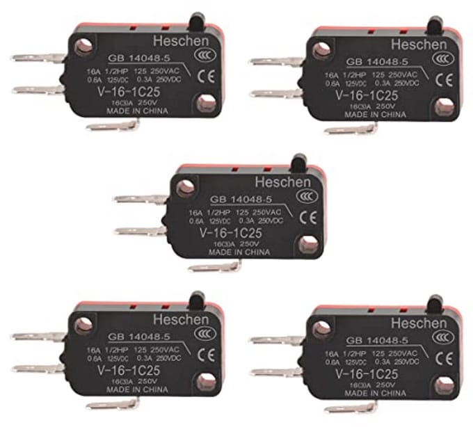 Micro Schakelaar, SPDT, 16A 250VAC, Pin Button Type, 5PCS