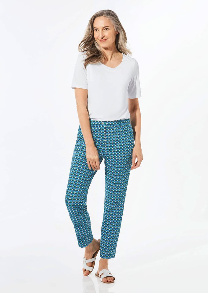 Gedessineerde broek LOUISA met minimal-print - marine / gedess. - Gr. 19 van Goldner Fashion