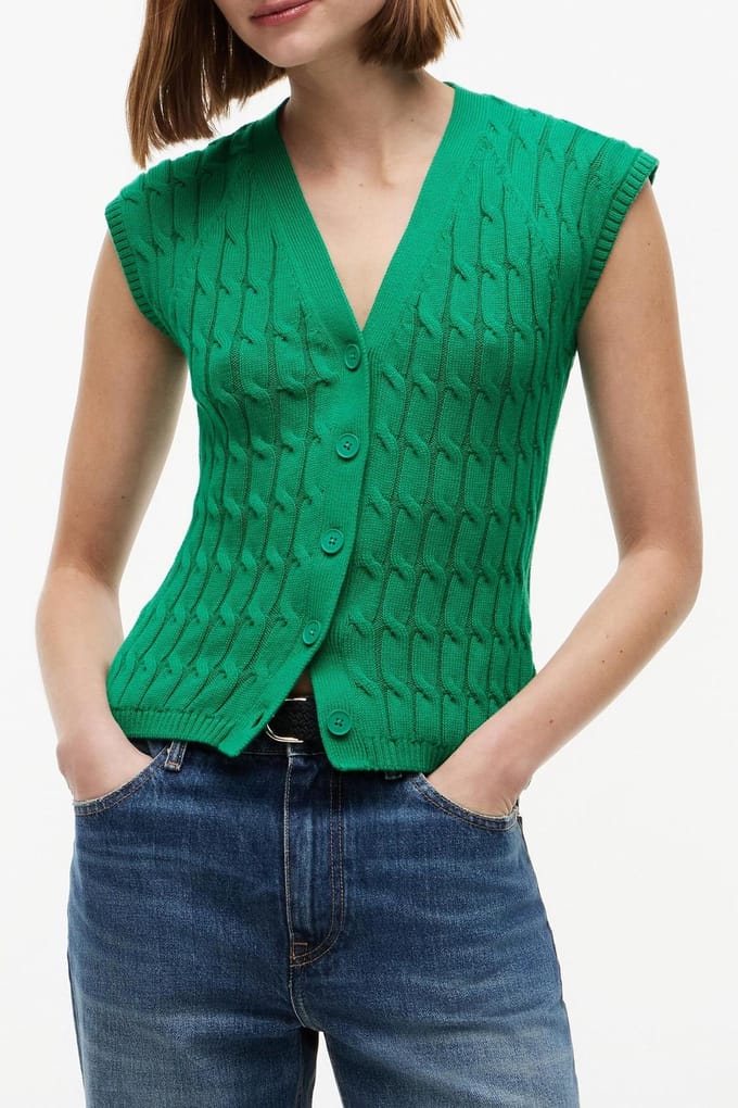 Tommy Hilfiger Mid Cable Vest Cardigan Courtside Green Maat: M | Cardigans Outlet | Dames | Groen