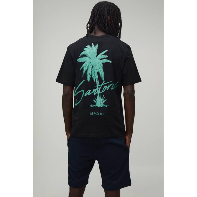 Regular Fit T-shirt & Short Set Met Palmboomprint | Black | Size Medium