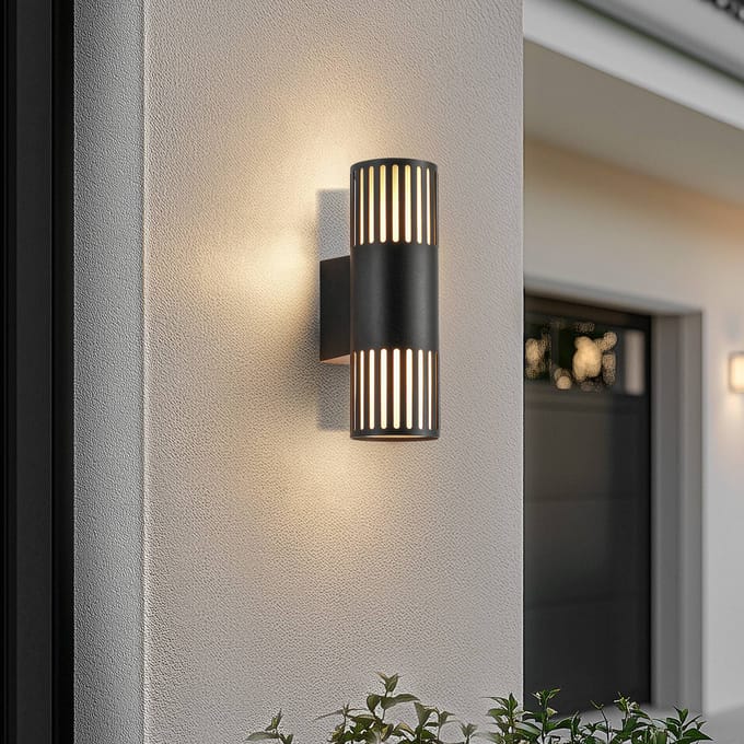 Lindby - Wandlamp buiten - 2lichts - Aluminium, polycarbonaat - H: 32.5 cm - E27 - zwart, opaal