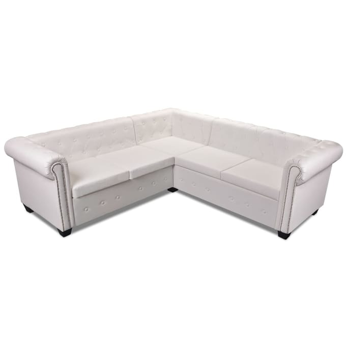 vidaXL - Hoekbank - 5-zits - Chesterfield-stijl - kunstleer - wit