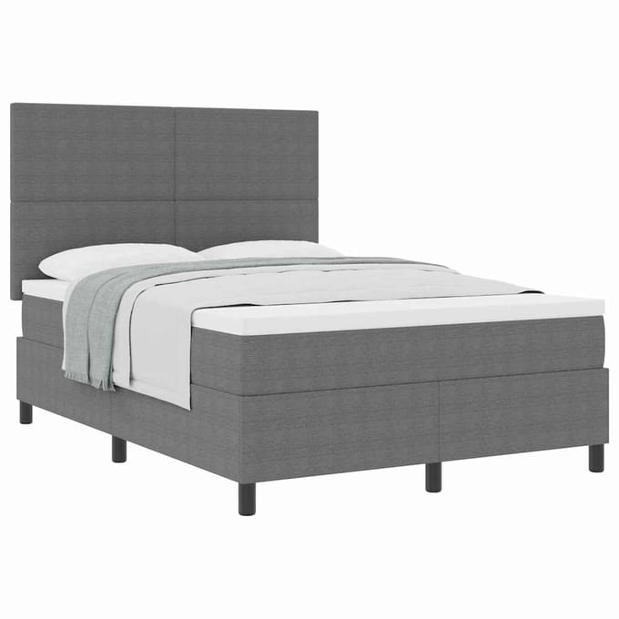 vidaXL - Boxspring - bed - Lichtgrijs - en - wit - 140 - x - 200 - cm - Corduroy - stof