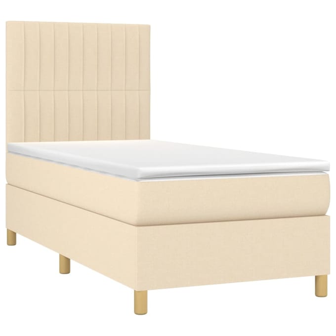 vidaXL - Boxspring - met - matras - en - LED - stof - crèmekleurig - 100x200 - cm