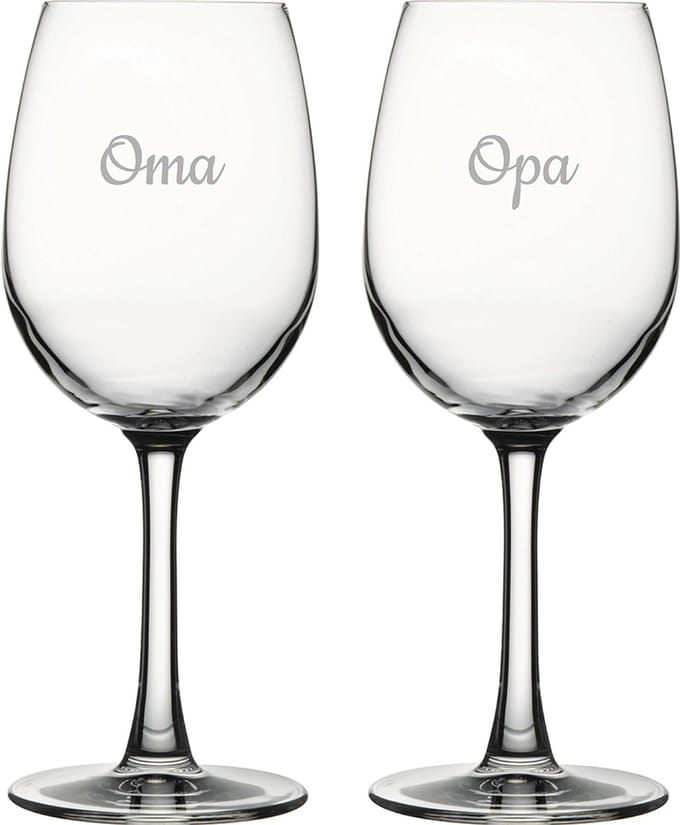 Gegraveerde witte wijnglas 36cl Opa & Oma