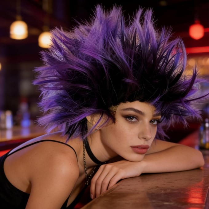 Afrohaar dat omhoog staat, een grappige Halloweenpruik One size fits all adults paars
