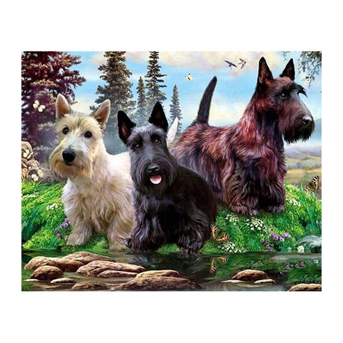 Drie Schotse Terriër 5D Diamond Mozaïek Hond DIY Diamond Borduren Kruissteek 30X40CM