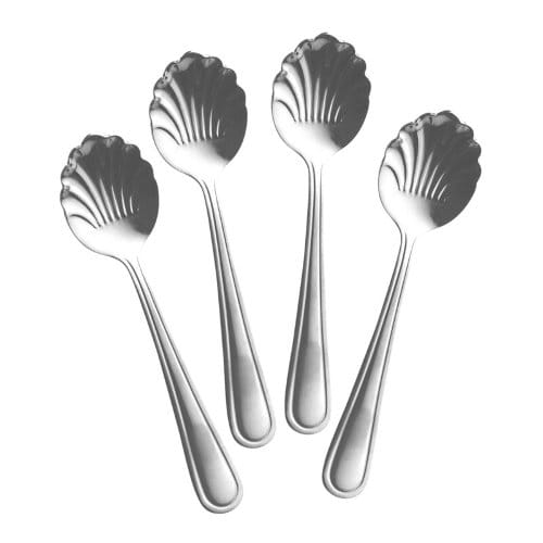 Rice theelepel met schelp, rvs zilver, set van 4