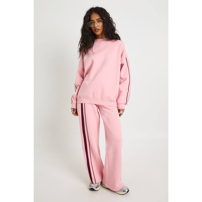 boohoo Dames Dubbelzijdig gestreepte oversized sweatshirt | Baby Roze | Maat: Large