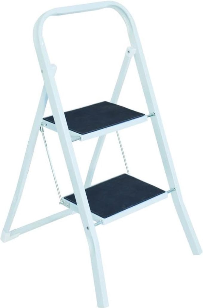 2-treden antislip trapladder van metaal - wit/grijs