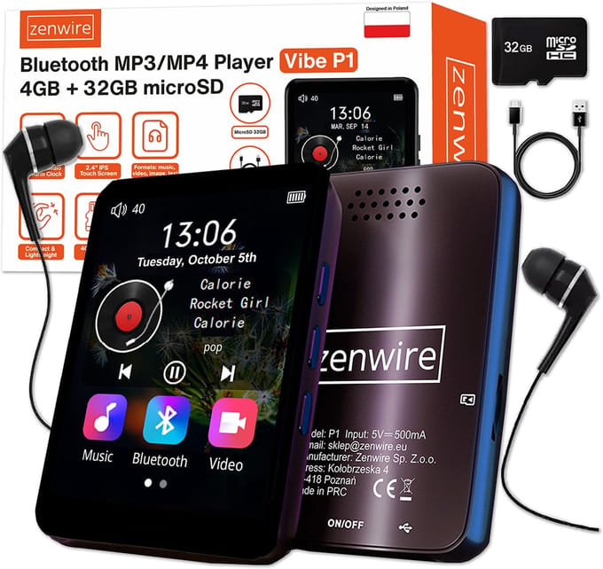 Zenwire Vibe P1 MP3/MP4 Speler 36GB - Bluetooth 5.2 - FM Radio