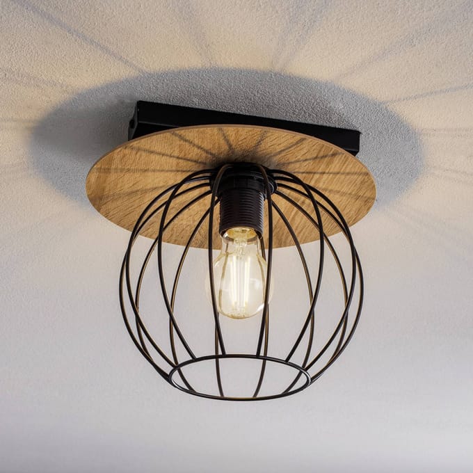 SIGMA Plafondlamp Malin, houten kap rond, 1-lamp