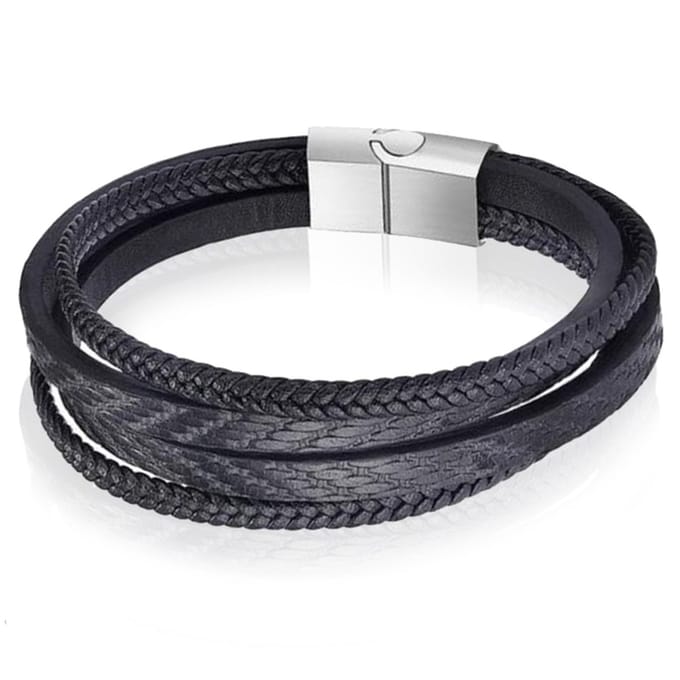 Leren armband Mendes heren Edelstaal Multi Zwart-22cm