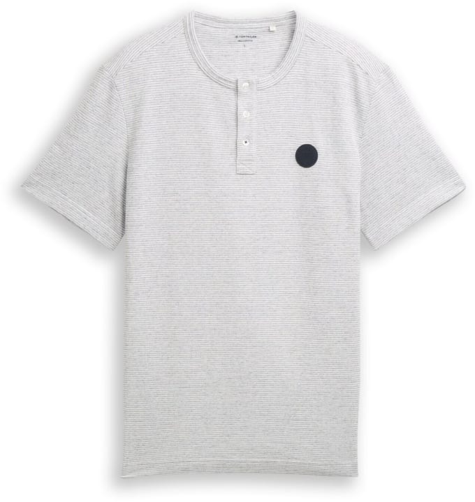 Tom Tailor - Henley T-shirt in gemêleerde look - Maat S - white navy inject stripe