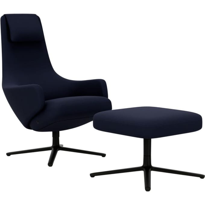 Vitra - Repos Fauteuil & Ottoman - basic dark gepoedercoat - Cosy2 donkerblauw - Zithoogte 45 cm