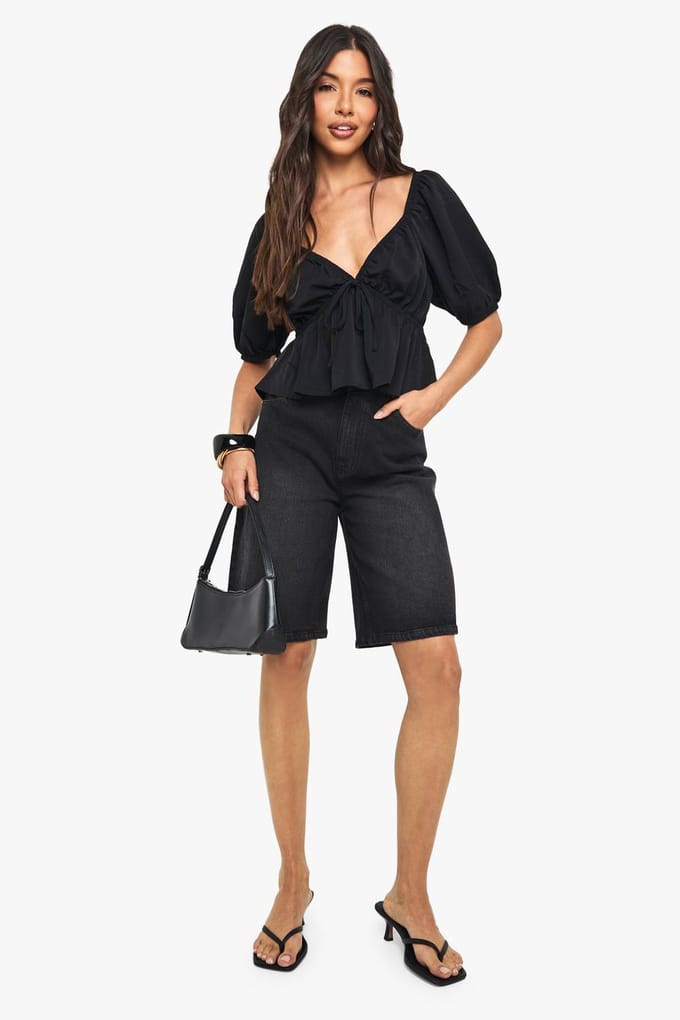 boohoo Dames Woven Puff Sleeve Smock Top | Black | Maat: Small