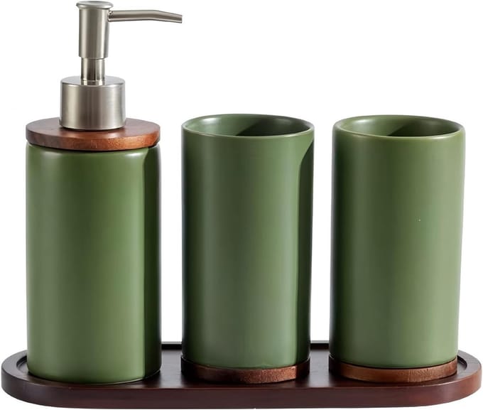 Badkamer Accessoires Set - Keramiek Set - Dagelijkse Routine - Duurzaam Glazuur Proces - 4 Delig - Groen