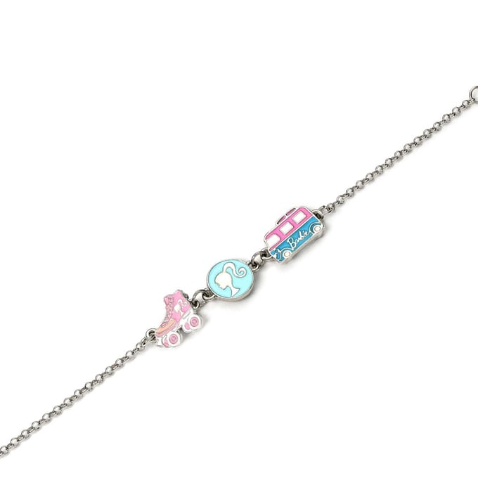 Barbie™ Charm Bracelet with three enameled fun Charms - Silhouette, Skate, & Camper van