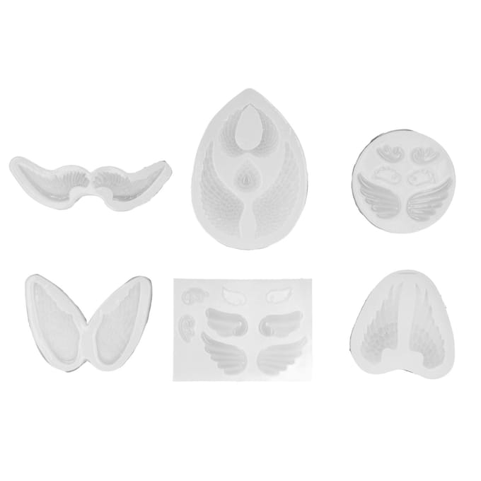 6 Pièces Moule en Silicone Forme Aile d'Ange Flexible Doux Réutilisable Moule en Silicone Transparent pour Bricolage white