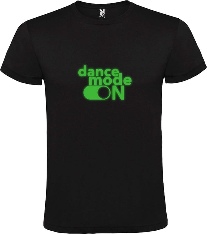 Zwart T-Shirt met “ Dance Mode On “ afbeelding Glow in the Dark Groen Size XL