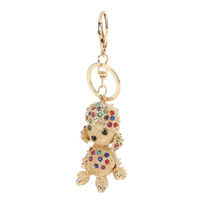 Porte-clés Strass Design Unique Forme de Chiot Charme Ornement pour Sac Voiture beige