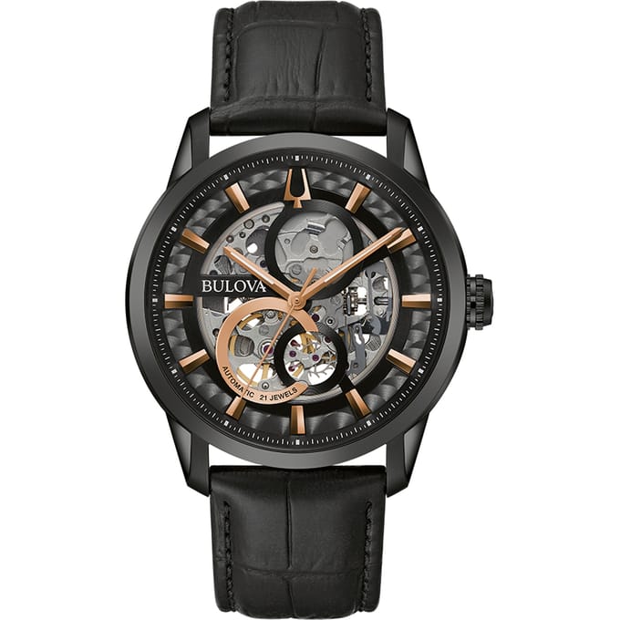 Bulova Sutton Automatic 98A283 Horloge - Leer - Zwart - Ø 41 mm