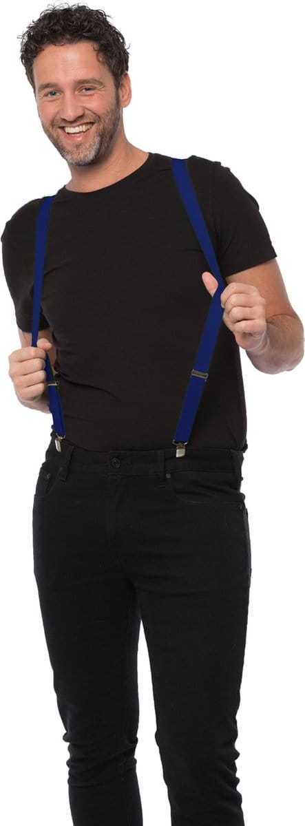 Partychimp Bretels Blauw Carnavalskleding Heren Carnaval Accessoires - 3 cm Breed - Blauw - Polyester
