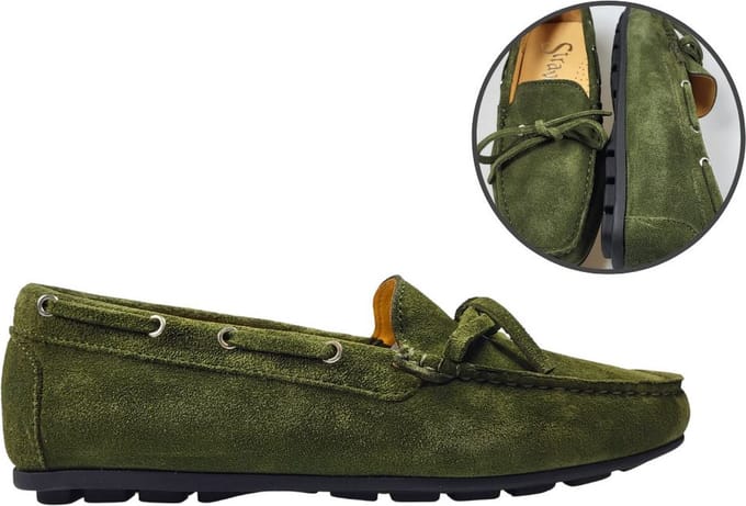Stravers - Luxe Mocassins Maat 42 Donker Groen Dames Grote Maten Instappers