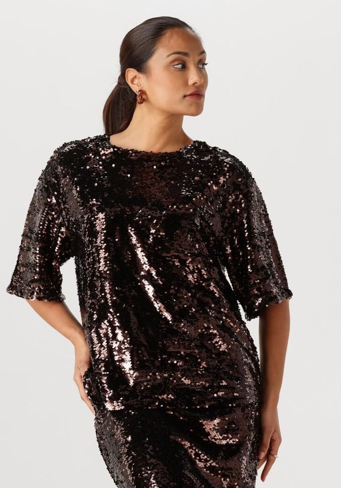 EDITED Janah T-shirt Tops & T-shirts Dames - Shirt - Brons - Maat 40