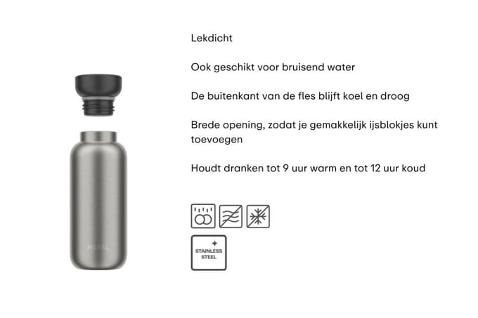 Mepal Sale - Outlet -  Isoleerfles Ellipse - Waterfles - 350 ml - Nordic black