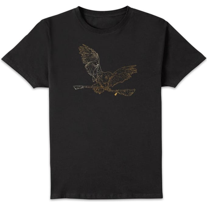Harry Potter Hedwig Broom Gold t-shirt - Zwart - M