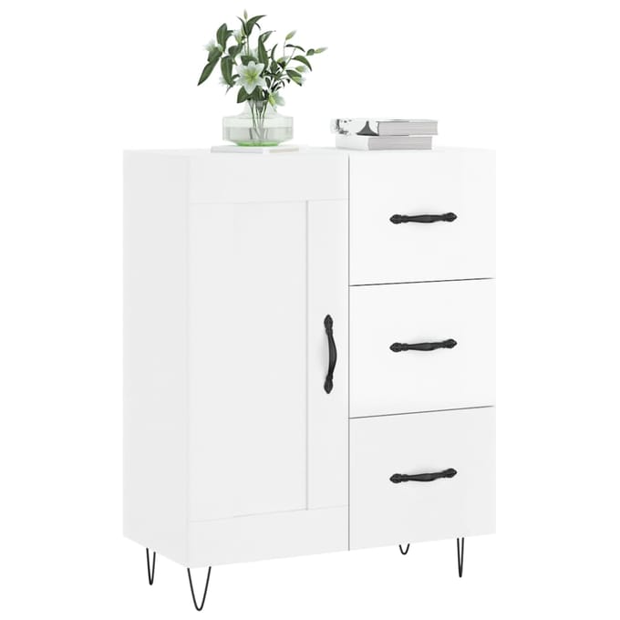 vidaXL - Dressoir - 69,5x34x90 - cm - bewerkt - hout - hoogglans - wit