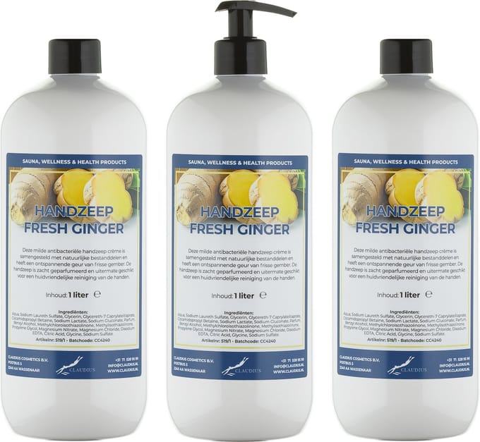 Handzeep Fresh Ginger 1 liter - met gratis pomp - set van 3 stuks