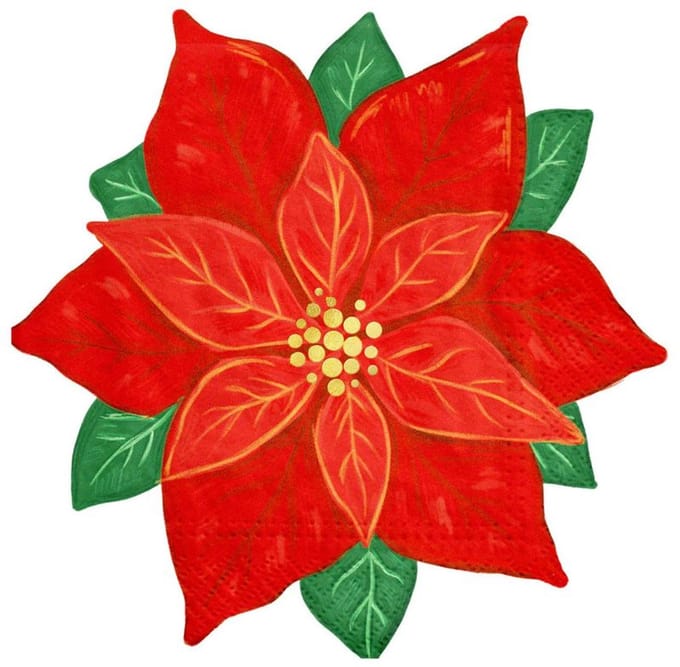 10 kerstservetten in de vorm van een poinsettia, 25x25 cm