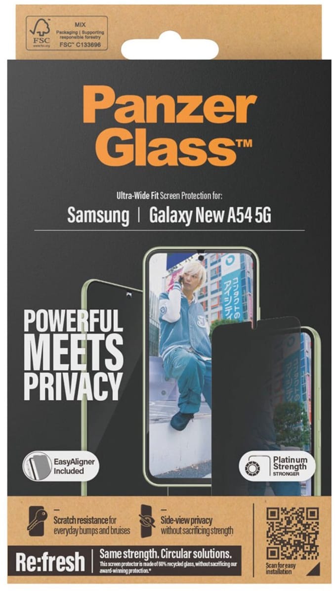 PanzerGlass Screenprotector geschikt voor Samsung Galaxy A55 Glazen | PanzerGlass Ultra-Wide Fit Screenprotector Privacy - Case Friendly