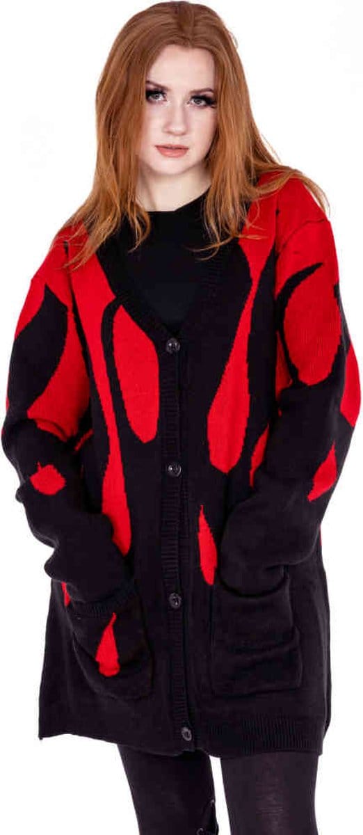 Heartless - Blood Flame Lange cardigan - M - Zwart/Rood