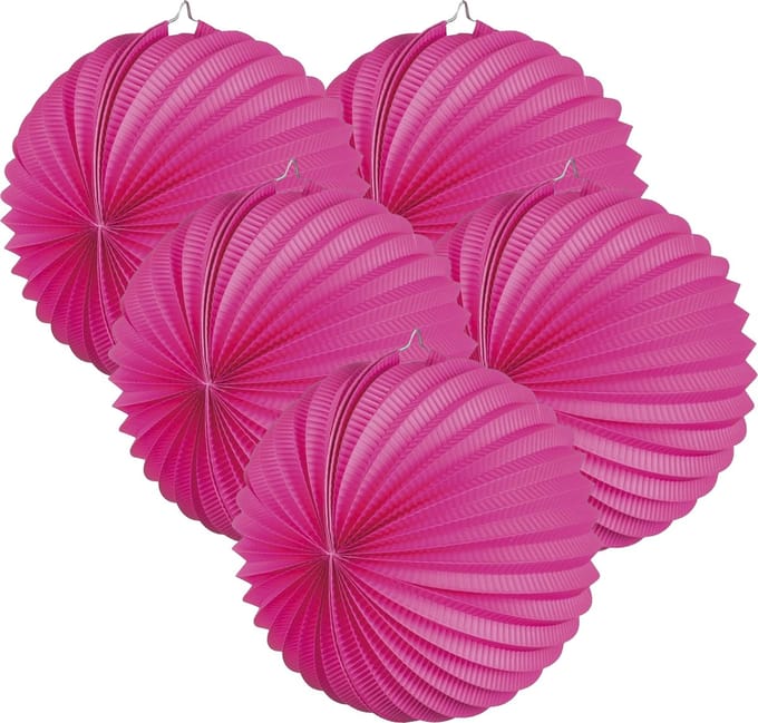 5 Papieren Ballon Lampionnen Roze (23 cm) Boland