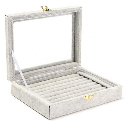 Fluwelen houten ring sieraden oorbel opbergdoos display organizer lade houder grijs