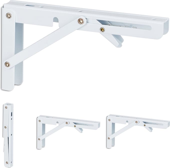 inklapbare plankdragers set van 4 - vouwdragers - metaal - 11 x 3 x 20 cm - wit